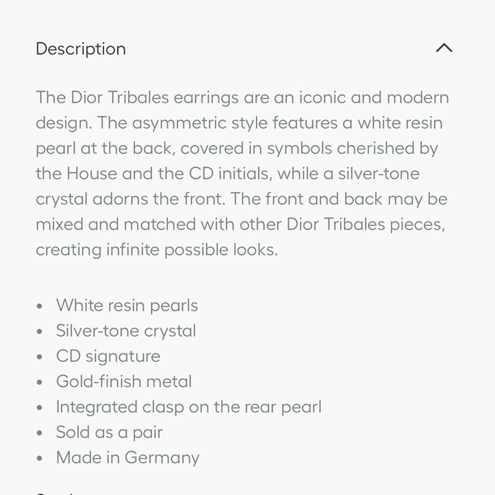 Dior Tribales Earrings Gold-Finish Metal White Resin Pearl Silver-Tone Crystal - Picture 6 of 7